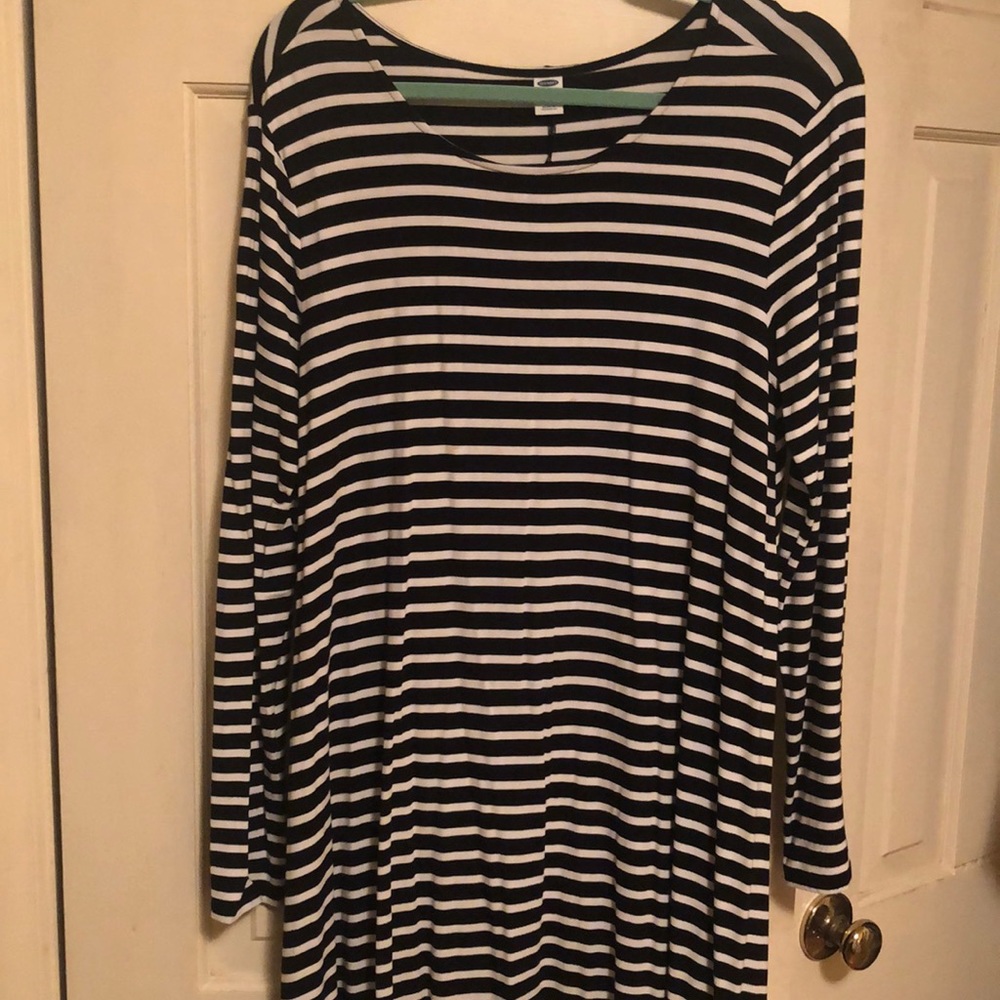 Old Navy Long Sleeve Dress Sz L Black/White Stripe